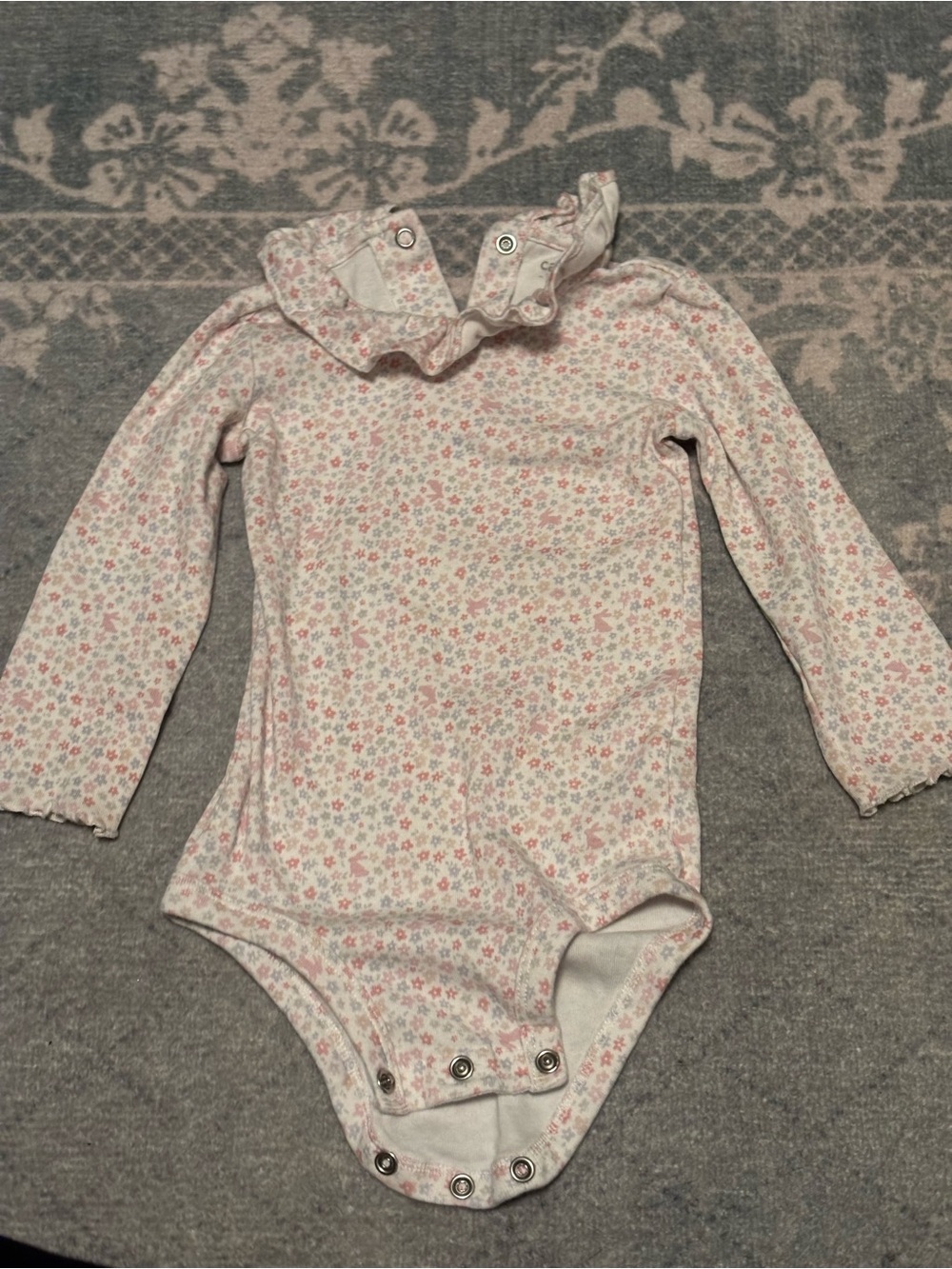 Carter's Long-Sleeve Ruffle Collar Floral One-Piece Bodysuit - Pink & White